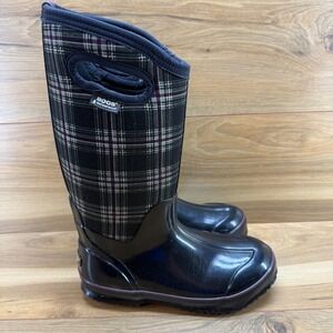 BOGS Classic Winter Plaid Womens 7 Black Mid Calf Waterproof Boots